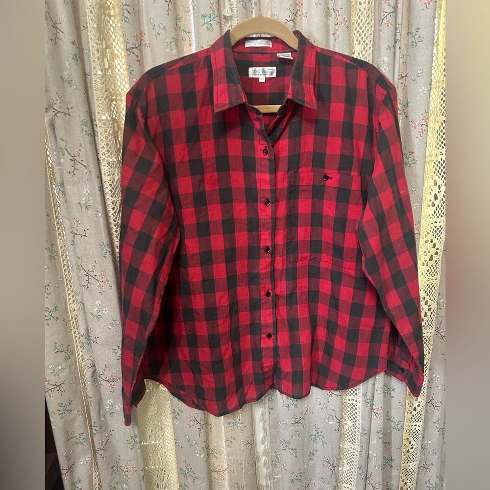 Vintage Amy Barr Red Plaid Long Sleeve Button Up Blouse Size 40 Large - Picture 4 of 4